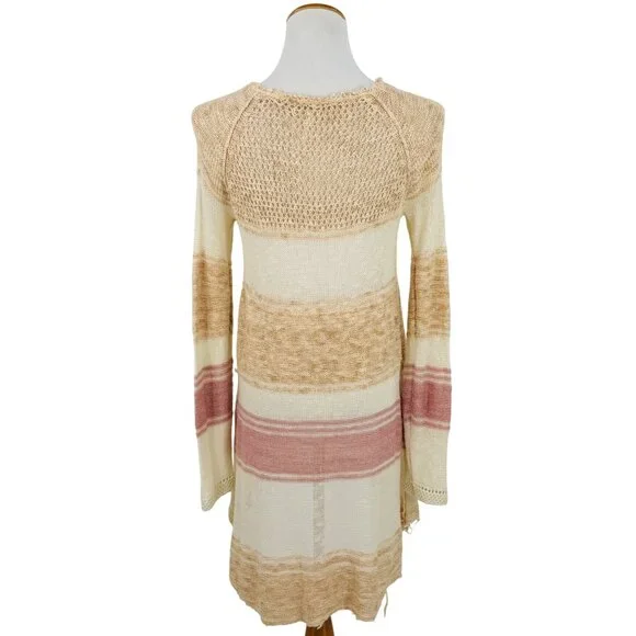 Free People Striped Distressed Knit Mini Dress | Coastal Grandmother Grunge Boho - Picture 7 of 16